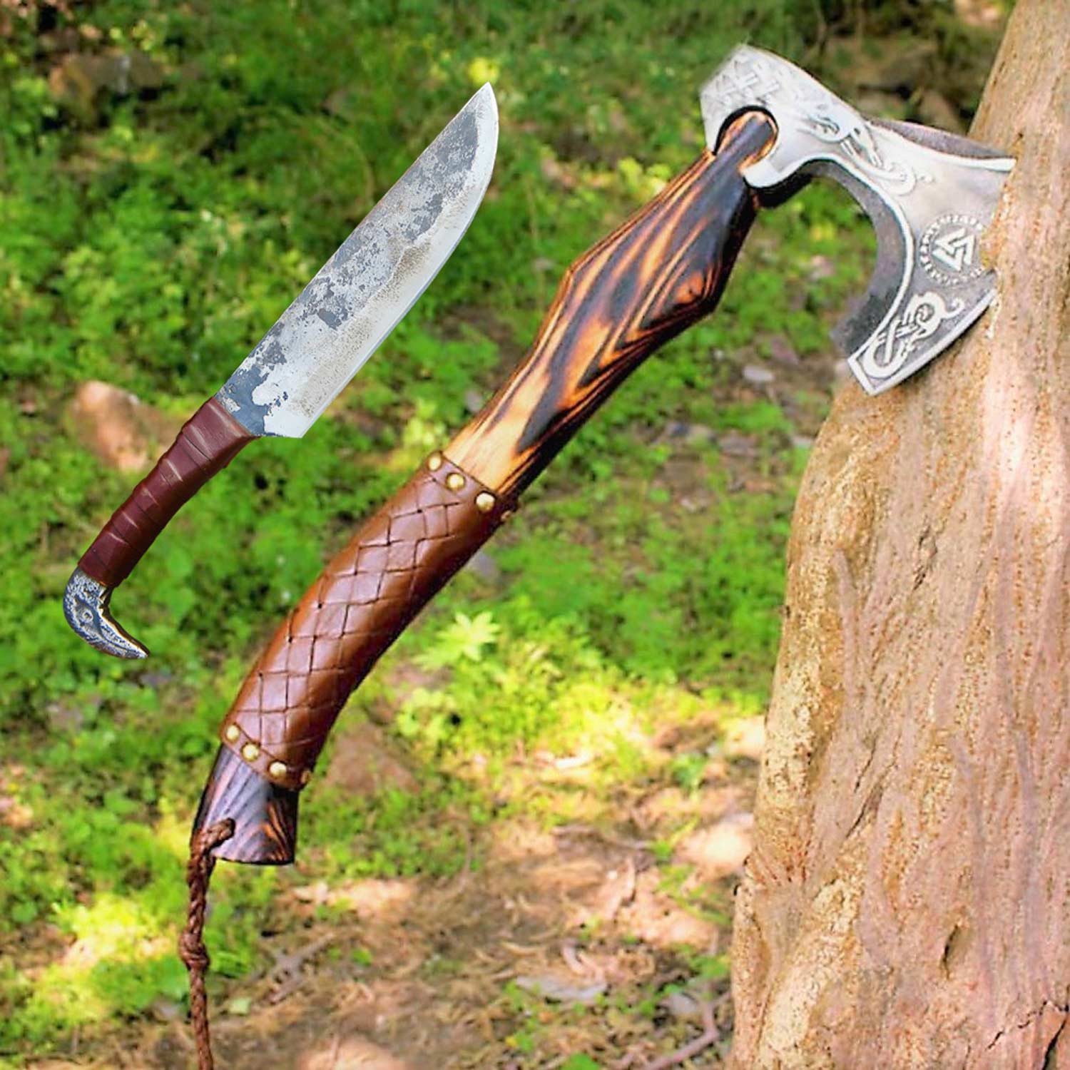 Viking Axe Hunting Camping Hatchet with Gift Viking Knife